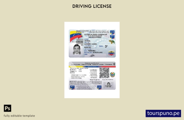 Plantilla actual de licencia de conducir de Venezuela lista para imprimir 1